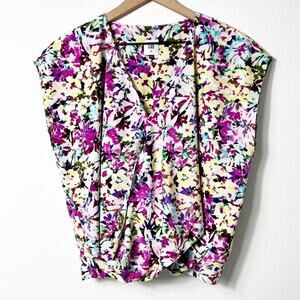 CAbi MEDIUM WOMEN FLORAL PURPLE YELLOW BLOUSE SIZE MEDIUM